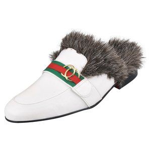 Mens Manmade Leather EEL Print Comfortable Fur Lining Slip On Party Mules
